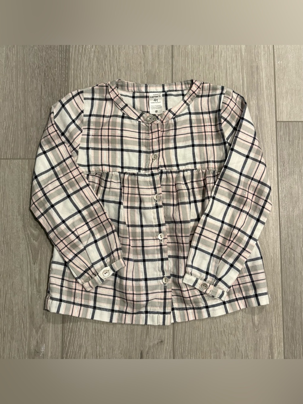 Carter’s Plaid Button-Front Girls Top - Pink & Navy. Size 4T